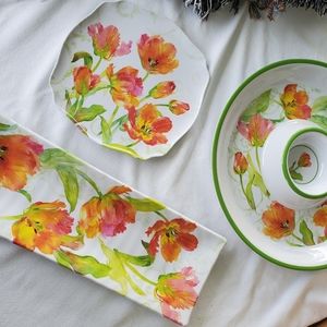 Floral Orange Tulip melamine Serveware Set - Bright Orange & Green